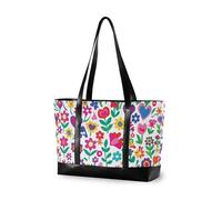 KLL Sac à main imperméable pour ordinateur portable avec fermeture éclair - Motif fleurs colorées - Pour le travail - Grand sac à main pour femme - Fonctionne avec bolsos secret para mujeres
