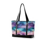 KLL Sac à main moderne pour ordinateur portable avec fermeture éclair et motif vague rose, bleu sarcelle, violet, vague, style art abstrait, sac à main pour le travail, grand sac à main pour voyage