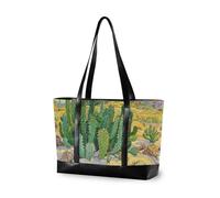 KLL Sac à main moderne pour ordinateur portable de 14" avec fermeture éclair - Motif cactus du désert - Pour voyage, plage, anniversaire, femme - Peinture à l'huile