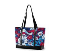 KLL Sac à main pour femme Motif fleurs avec éléments du drapeau américain 35,6 cm avec fermeture éclair pour le travail Grand sac à main pour femme avec bolsos secret para mujeres