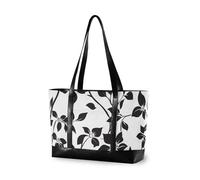 KLL Sac à main pour ordinateur portable 14" avec fermeture éclair Motif silhouette de fleur Noir Grand sac à main pour piscine, gym, épicerie, voyage avec tablette