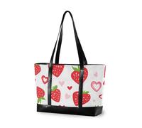 KLL Sac à main pour ordinateur portable de 14 pouces avec fermeture éclair Motif fraises Style campagnard Saint-Valentin Grand sac à main pour femme avec bolsos secret para mujeres