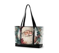 KLL Sac à main professionnel pour ordinateur portable avec fermeture éclair Motif Père Noël sur une couronne Style aquarelle Grand sac à main pour le travail d'infirmière avec bolsos secret para