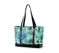 KLL Sac à main robuste avec fermeture éclair pour ordinateur portable Motif fleurs vert menthe et bleu