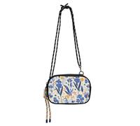 KLL Sac à main scandinave moderne bleu iris sur fond blanc pour homme pratique avec sangle réglable en nylon Petit sac à bandoulière pour téléphone Prenez un repas