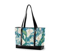 KLL Sac à main vintage imperméable avec fermeture éclair pour ordinateur portable avec motif fleurs de lys calla blanc, bleu, vert, pour le travail, grand sac à main pour voyage, cadeau de plage