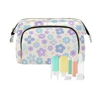 KLL Sac de voyage étanche avec petites fleurs bleu-violet pour maquillage grande capacité