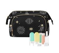 KLL Sac de voyage imperméable pour femme - Sac de maquillage de voyage pour femme - Portefeuille de voyage pour femme - Style bohème vintage - Motif lignes groovy - 25,9 x 15 x 17 cm, Boho Vintage