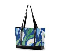 KLL Sac fourre-tout chic pour femme avec fermeture éclair Motif fleurs de lys calla Bleu et blanc 35,6 cm Grand sac à main pour femme avec déjeuner maletines para mujer