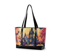KLL Sac fourre-tout moderne pour ordinateur portable de 14" avec fermeture éclair - Motif chauve-souris et lanterne - Cauchemar Halloween
