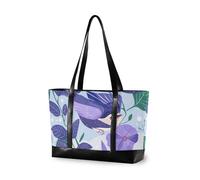 KLL Sac fourre-tout professionnel pour ordinateur portable avec fermeture éclair Motif fleurs oiseaux Violet