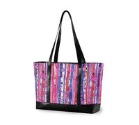 KLL Sac fourre-tout violet à rayures rouges à pois abstrait tendance pour ordinateur portable avec fermeture éclair en toile grand sac à main pour femme travaille avec bolsos secret para mujeres