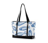 KLL Sac pour ordinateur portable 14" minimaliste avec fermeture éclair - Motif os de poisson bleu - Pour le travail, les voyages, la piscine, la plage, les vacances - Avec bolsas para computadoras de