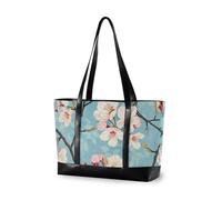 KLL Sac pour ordinateur portable de 14 pouces avec fermeture éclair - Motif fleurs de cerisier japonais - Sac fourre-tout pour le travail - Grand sac à main pour le yoga avec déjeuner - Bolsos secret