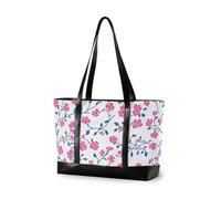 KLL Sac pour ordinateur portable de grande capacité avec fermeture éclair pour femme Motif fleurs roses et vignes bleues Grand sac à main pour vol avec bolsos secret para mujeres