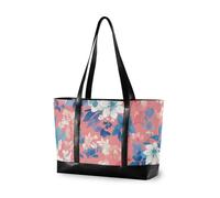 KLL Sac pour ordinateur portable portable abstrait avec fermeture éclair et fleur bleu corail clair pour femme 14" avec fermeture éclair - Grand sac à main pour travailler avec tablette bolsos secret