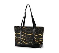 KLL Sacs modernes noirs avec lignes ondulées abstraites dorées pour femmes avec fermeture éclair sac de travail avec ordinateur portable grand sac à main pour homme avec bolsos secret para mujeres