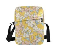 KLL Simple Line Sac à bandoulière en cuir végétalien avec motif floral jaune et blanc pour femme décontracté