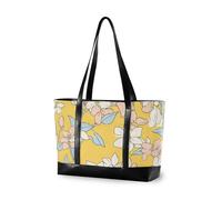 KLL Simple Line Sac fourre-tout robuste pour ordinateur portable de 14 pouces avec fermeture éclair Motif floral Jaune Blanc Grand sac à main pour le travail d'infirmière avec bolsas à couches pour