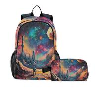 KLL Space Old Sac à dos pour l'école avec sac à déjeuner (scénario) Sac à dos d'école pour garçons avec boîte à déjeuner 9-10 ans