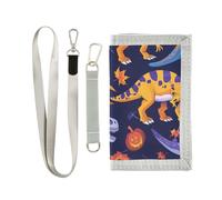KLL Spooky Season Jurassic T-rex Portefeuille à trois volets pour homme en nylon décontracté avec lanière