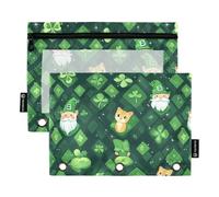 KLL St Patrick Lucky Shamrocks Trousse en plastique pour 3 pochettes à reliure à 3 trous, Nain de trèfle St Cat, 1 sizex2
