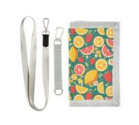 KLL Summer Fresh Fruits Portefeuille fin à trois volets pour homme et femme avec pince à billets et lanière Bleu