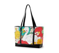 KLL Swan Colorufl Peony Sac d'ordinateur moderne pour femme avec porte-documents à fermeture éclair Grand sac à main pour université avec déjeuner maletines para mujer