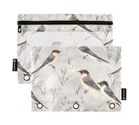 KLL Sweet Barn Swallow Birds Trousse de poche pour classeur avec 3 trous pour fournitures de bureau d'examination, grise, 1 taille 2, Sweet Barn Oiseau d'hirondelle Gris, 1 sizex2