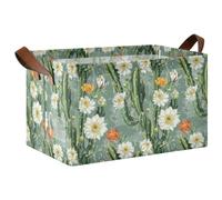 KLL Sweet Cactus Lot de 2 paniers de rangement rectangulaires argentés avec poignées pour placard, étagère, commode