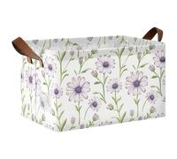 KLL Sweet Osteospermum Lot de 2 grands paniers de rangement décoratifs violets neutres avec poignées pour placard, étagère, commode