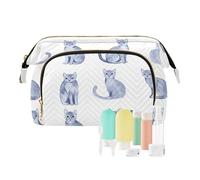 KLL Sweet Russian Blue Cats White Cosmetic Bags Light Makeup Case Storage Bag Jewelry for Makeup Brushes, 1 size