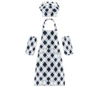 KLL Tablier d'artiste amusant pour enfants avec poches pour les tout-petits de 3 à 12 ans, Rhomboïde blanc bleu marine, M