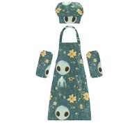 KLL Tablier d'artiste amusant pour enfants de 3 à 12 ans - Motif extraterrestres - Turquoise, Cute Aliens Turquoise, S