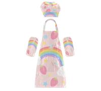 KLL Tablier d'artiste imperméable avec poches pour garçons et filles de 3 à 12 ans, Dessin animé arc-en-ciel et bleu fraise, S