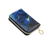 KLL The Starry Sky A Shooting Star Passing by Portefeuille en cuir pour cartes de crédit avec 9 emplacements pour cartes de crédit avec fermeture éclair