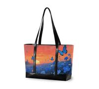 KLL The Sunset over The Blue Sea Of Flowers Sac robuste pour femme avec fermeture éclair Grand sac à main pour voyage, gym, vacances avec couche maletin ejecutivo para mujer