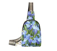 KLL Trendy Beauty Spring Blue Iris Flowers Sac banane en cuir antivol pour femme