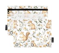 KLL Trousse à crayons avec fermeture éclair pour rangement de bureau - Motif écureuil doux - Blanc - 3 trous