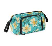 KLL Trousse à crayons avec motif marguerites blanches - Grande capacité - Coque rigide avec fente pour adolescent élémentaire