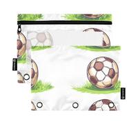 KLL Trousse à crayons blanche avec fermeture éclair pour examen Ofhce - Motif herbe de football