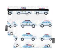 KLL Trousse à crayons blanche en tissu pour classeurs à anneaux avec trois anneaux pour bureau, maison, voyage, cartes, Police Car Herd White, 1 sizex2