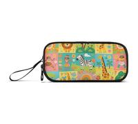 KLL Trousse à crayons colorée en nylon avec fermeture éclair et motif girafe africaine - Grande capacité - Organiseur de papeterie pour adolescents du primaire