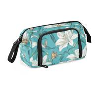 KLL Trousse à crayons de grande capacité à fermeture éclair avec fente et porte-crayons pour adolescents garçons Preppy Fournitures scolaires Sweet Lily Turquoise