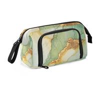 KLL Trousse à crayons de grande capacité avec compartiment, brosse et trousse à crayons pour enfants, université, marbre, vert sauge, jaune