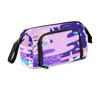 KLL Trousse à crayons de grande capacité avec compartiment pour adultes - Motif feuille violette