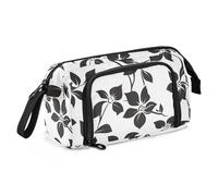 KLL Trousse à crayons de grande capacité avec compartiment pour femme Motif silhouette de fleur Noir