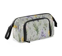 KLL Trousse à crayons de grande capacité avec fente et porte-crayons pour infirmière, maternelle, fleurs de printemps, fleurs d'iris, gris