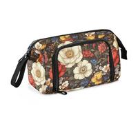 KLL Trousse à crayons de grande capacité avec fermeture éclair avec fente brosse et trousse à crayons pour enseignant, université, fleurs d'automne, pivoines, fleurs de cerisier, œillet marron