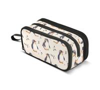 KLL Trousse à crayons de grande capacité avec fermeture éclair et compartiments pour adolescents, élémentaire, pingouin, beige